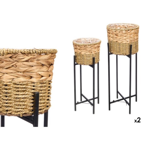 SET 2 MACETEROS MIMBRE TRENZADOS PATAS
