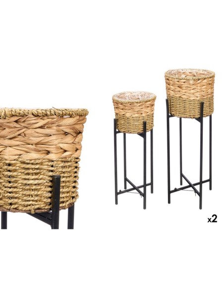 SET 2 MACETEROS MIMBRE TRENZADOS PATAS