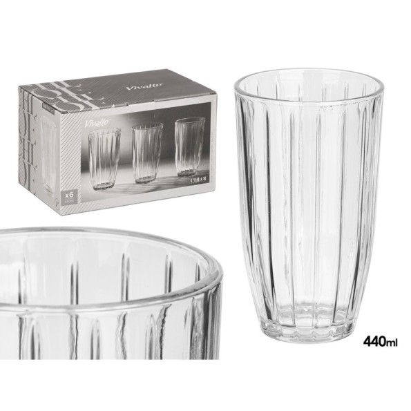 VASO ALTO RAYAS 440ML TRANSPARENTE