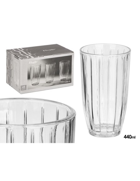 VASO ALTO RAYAS 440ML TRANSPARENTE