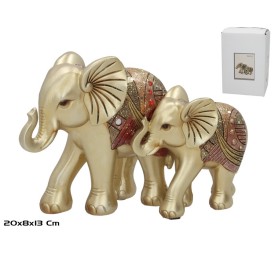 ELEFANTE MAMA Y BEBE RESINA DRAGA 20X8X13CM