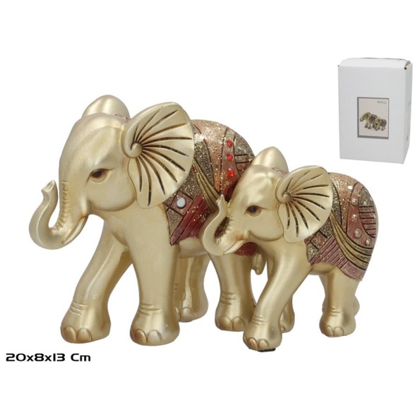 ELEFANTE MAMA Y BEBE RESINA DRAGA 20X8X13CM