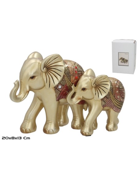 ELEFANTE MAMA Y BEBE RESINA DRAGA 20X8X13CM