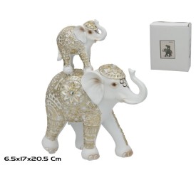 ELEFANTE MAMA Y BEBE RESINA NUBIA 17X6.5X20.5CM