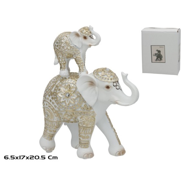 ELEFANTE MAMA Y BEBE RESINA NUBIA 17X6.5X20.5CM