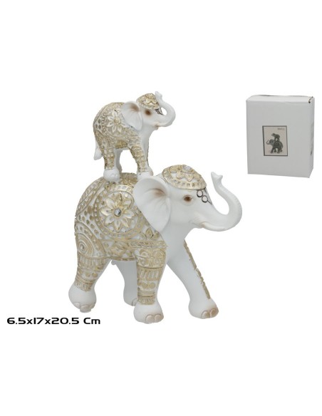 ELEFANTE MAMA Y BEBE RESINA NUBIA 17X6.5X20.5CM