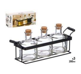 SET 3 FRASCAS TAPON CORCHO 200 ML SOPORTE METAL