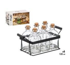 SET 6 FRASCAS TAPON CORCHO 125 ML SOPORTE METAL
