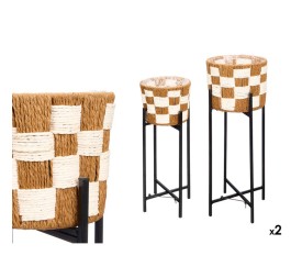 SET 2 MACETERO MIMBRE VICHY PATAS METAL