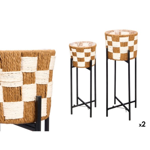 SET 2 MACETERO MIMBRE VICHY PATAS METAL