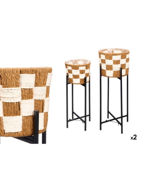 SET 2 MACETERO MIMBRE VICHY PATAS METAL