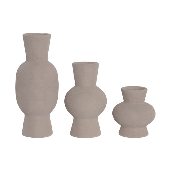 JARRON SET 3 GRES 10X10X24 RUGOSO MARRON CLARO
