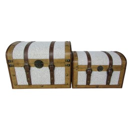 BAUL SET 2 MADERA POLIESTER 40X32X30 BORREGUITO