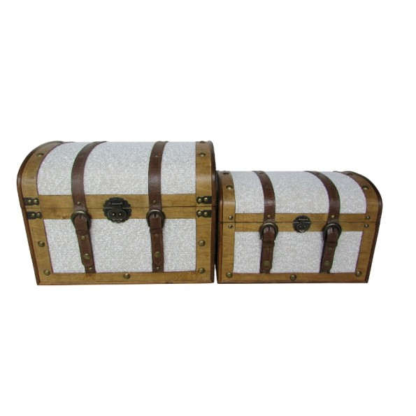 BAUL SET 2 MADERA POLIESTER 40X32X30 BORREGUITO