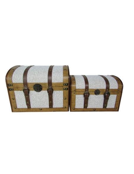 BAUL SET 2 MADERA POLIESTER 40X32X30 BORREGUITO