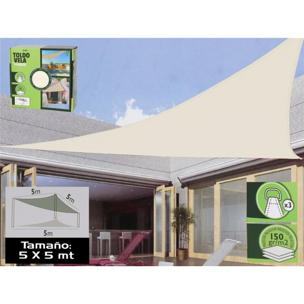 TOLDO VELA TRIANGULAR 5X5X5M BEIGE