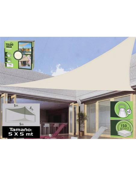 TOLDO VELA TRIANGULAR 5X5X5M BEIGE