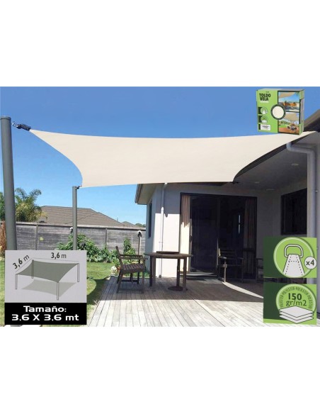 TOLDO VELA CUADRADO 3,6X3,6M BEIGE