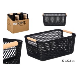 CESTA PLASTICO ASA BAMBU NEGRA 32X20,5CM