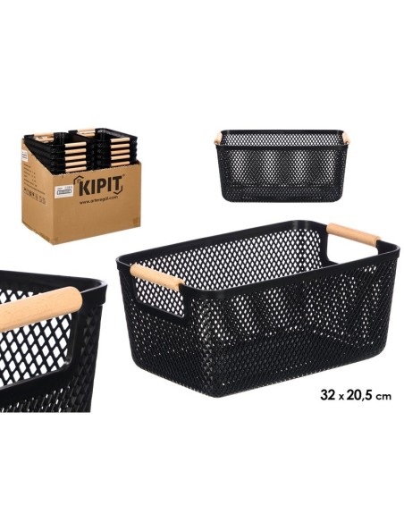 CESTA PLASTICO ASA BAMBU NEGRA 32X20,5CM