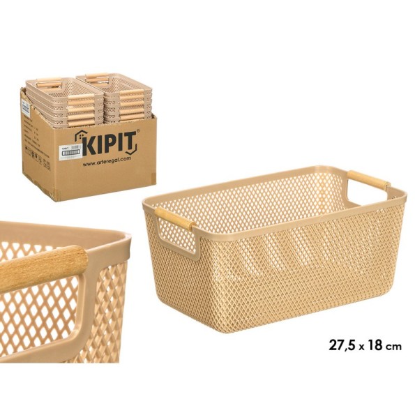 CESTA PLASTICO ASA BAMBU BEIGE 27,5X18CM