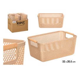 CESTA PLASTICO ASA BAMBU BEIGE 32X20,5CM