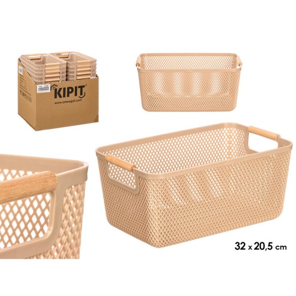 CESTA PLASTICO ASA BAMBU BEIGE 32X20,5CM