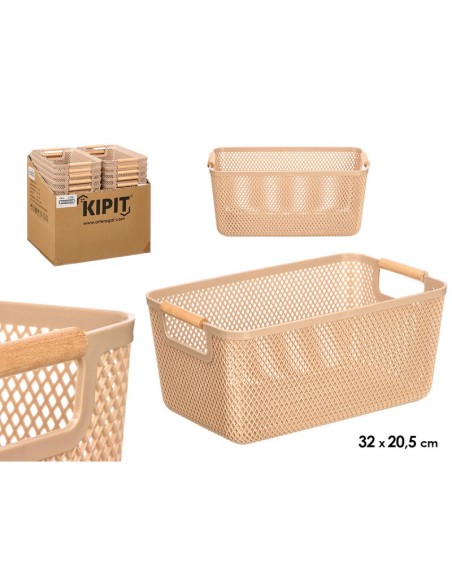 CESTA PLASTICO ASA BAMBU BEIGE 32X20,5CM