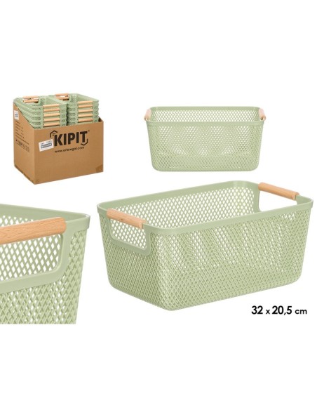 CESTA PLASTICO ASA BAMBU VERDE 32X20,5CM