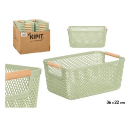 CESTA PLASTICO ASA BAMBU VERDE 36X22CM