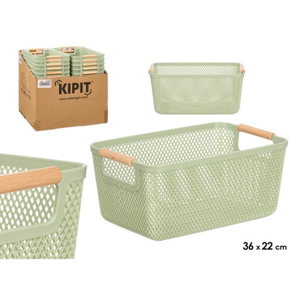 CESTA PLASTICO ASA BAMBU VERDE 36X22CM