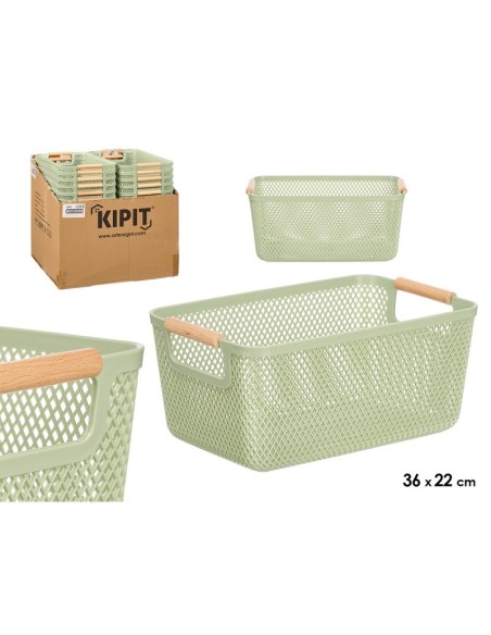 CESTA PLASTICO ASA BAMBU VERDE 36X22CM