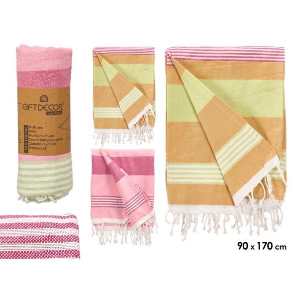 MULTIUSOS RAYAS SURT 2 COLORES MARRON ROSA 90 CM