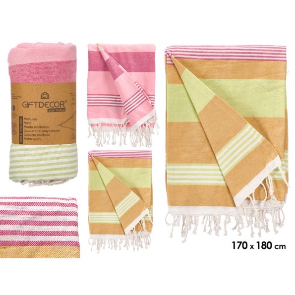 MULTIUSOS RAYAS SURT 2 COLORES MARRON ROSA 180 CM