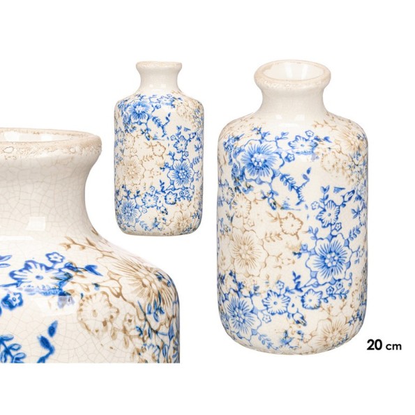 JARRON NONNA BOTELLA AZUL BEIGE 20,5CM