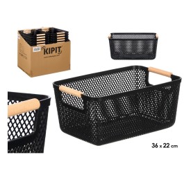 CESTA PLASTICO ASA BAMBU NEGRA 36X22CM