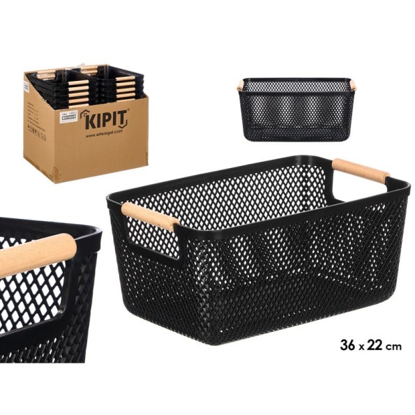 CESTA PLASTICO ASA BAMBU NEGRA 36X22CM