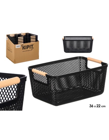 CESTA PLASTICO ASA BAMBU NEGRA 36X22CM