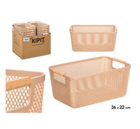 CESTA PLASTICO ASA BAMBU BEIGE 36X22CM