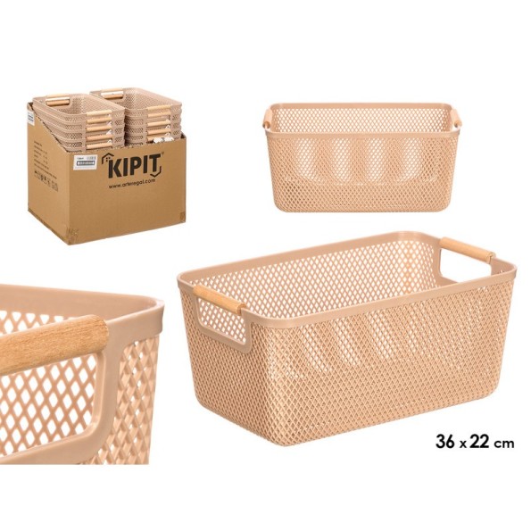 CESTA PLASTICO ASA BAMBU BEIGE 36X22CM