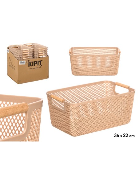 CESTA PLASTICO ASA BAMBU BEIGE 36X22CM
