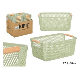 CESTA PLASTICO ASA BAMBU VERDE 27,5X18CM