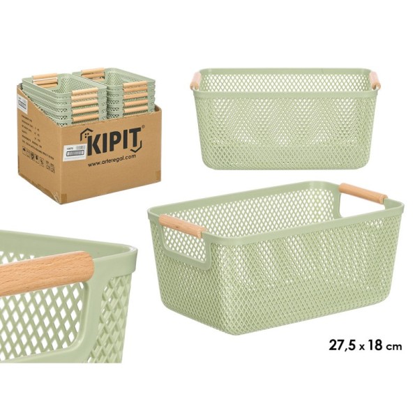 CESTA PLASTICO ASA BAMBU VERDE 27,5X18CM