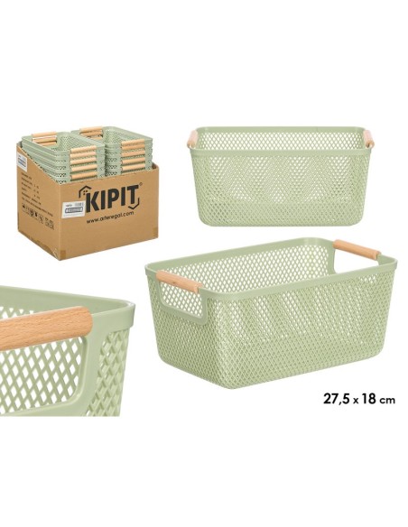 CESTA PLASTICO ASA BAMBU VERDE 27,5X18CM