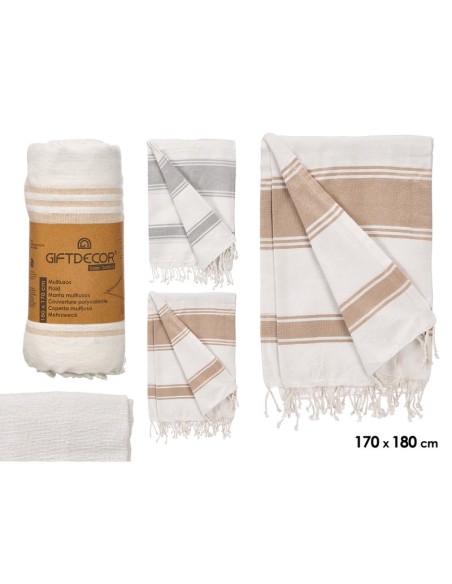 MULTIUSOS RAYAS SURT 2 COLORES BEIGE GRIS 180CM
