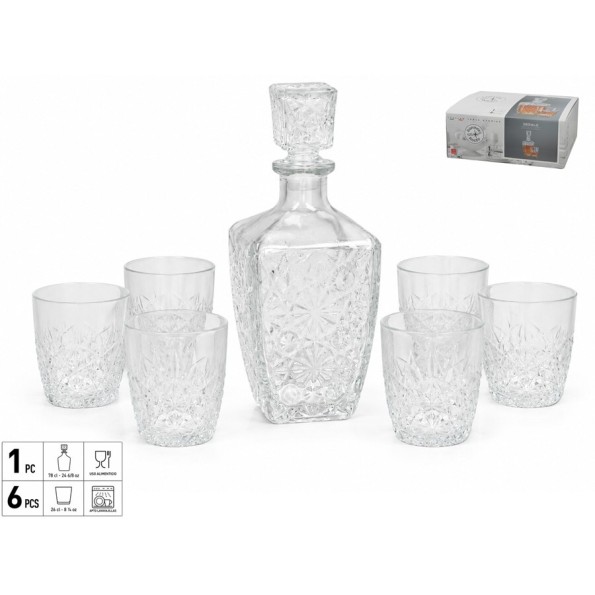 BOTELLA C/VASOS WHISKY DEDALO SET 7 PIEZAS