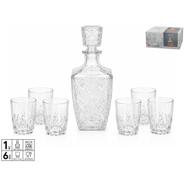 BOTELLA C/VASOS LICOR DEDALO SET 7 PIEZAS