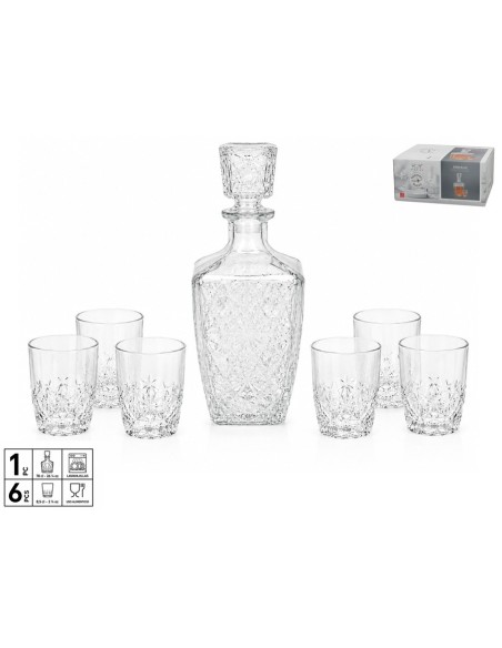 BOTELLA C/VASOS LICOR DEDALO SET 7 PIEZAS