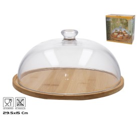 TARTERA CRISTAL C/BASE BAMBU 29,5X29,5X15CM  CM NATURHY