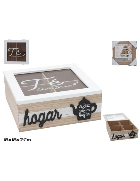 CAJA TÉ HOGAR 18X18X7CM 4 COMPARTIMENTOS